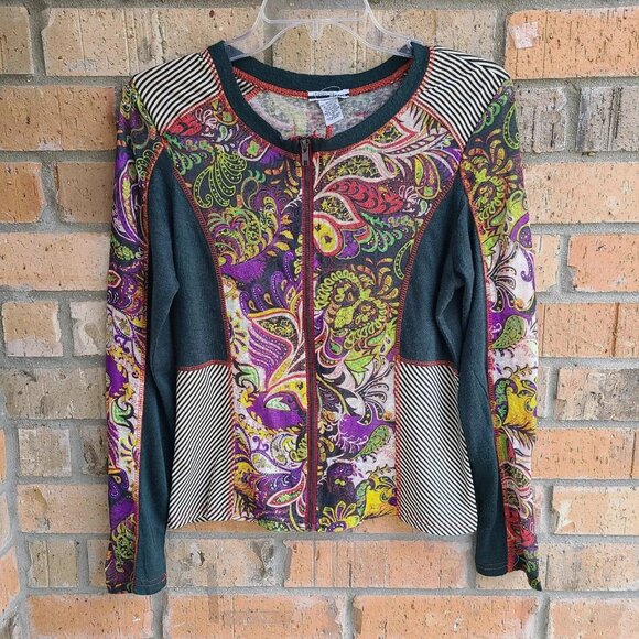 Mirror Image Women's Full Zip Top Blouse Long Sleeves Colorblock Size M - Picture 7 of 11
